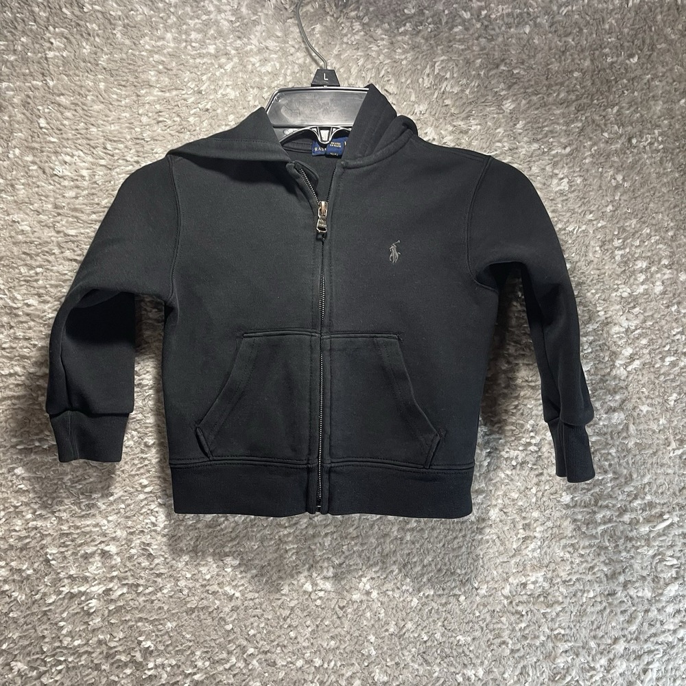 Polo Ralph Lauren Sweater Jacket Kids Size 2T Black Hoodie Pony Full Zip Preppy